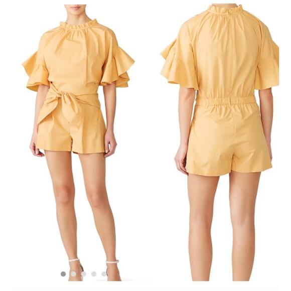 Genny womens orange bell sleeved belted ruffled poplin cotton romper size 16 - Picture 1 of 13